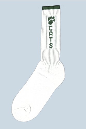 Logo Crew Socks with Dk Green Pawprint, CATS & Stripe, Large