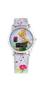 Disney Kids' Tinker Bell Digital Silver Leather Strap Watch #41555B