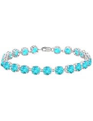 14K White Gold Prong Set Round Blue Topaz Bracelet with 12.00 CT TGW
