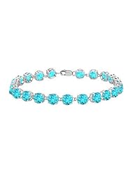 Sterling Silver Prong Set Round Blue Topaz Bracelet with 12.00 CT TGW