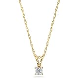 14k Yellow Gold Princess Cut Diamond Pendant (1/10 cttw, I-J Color, I2-I3 Clarity), 18"