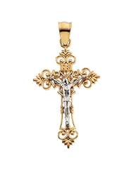CleverEves 14K Yellow Gold White Gold 74.50X49.00 mm Two Tone Crucifix Pendant