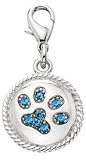 Austrian Crystal Dog Paw Print Collar Charms - Blue