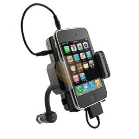 SAI Super Quality Wireless Hands-Free 5-in-1 Dock-Mount-Charger-FM Transmitter-Car Kit, with Goose-neck Mount for Ipod, IPhone 4G/3G/S, MP3, MP4, CD, DVD Players - Includes Audio Cable, LCD Display - Cigarette Lighter Plug-In
