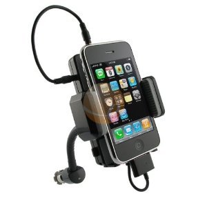GSI Super Quality Wireless Hands-Free 5-in-1 Dock-Mount-Charger-FM Transmitter-Car Kit, with Goose-neck Mount for Ipod, IPhone 4G/3G/S, MP3, MP4, CD, DVD Players - Includes Audio Cable, LCD Display - Cigarette Lighter Plug-In