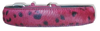 Large Red & black padded animal print - hair on leather dog leash