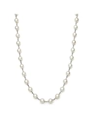 Sterling Silver 17 Inch Necklace with 1.5" Extension Disco Ball End and 9-10mm Round White Freshwater Pearls
