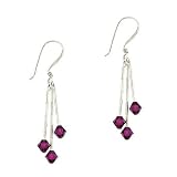 Sterling Silver .925 Purple Genuine Swarovksi Crystal 3 Bar Graduate Dangle Earrings