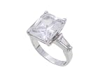 SilverBin Sterling Silver Engagement Style Prong Set Princess Cut Clear CZ Ring with Baguette CZ Accents