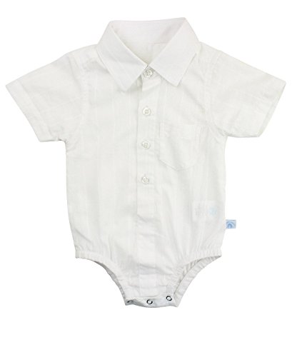 RuggedButts® Infant / Toddler Boys White Dobby Short Sleeve Button Up Bodysuit