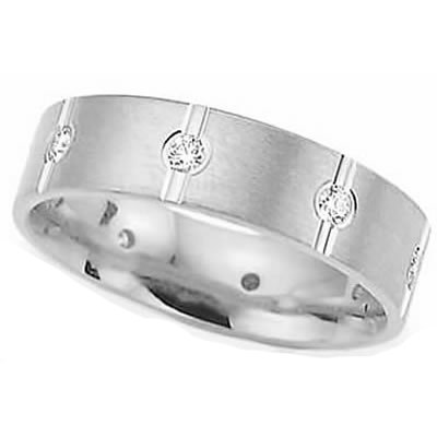 6.0 Millimeters 14 Karat White Gold Diamond Wedding Ring with 8 diamonds of 0.04Ct each, Comfort Fit Style LV09-3632W6 by Wedding Rings by Oromi
