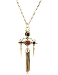Yochi Art Deco Stone Spike Tassel Necklace