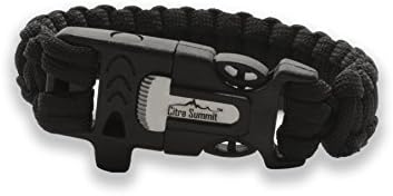 Citra Summit Multi-tool Paracord Survival Bracelet with Firestarter Flint, Knife, and Emergency Whistle (Black, Small - 9")