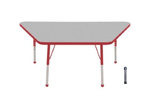 Early Childhood Resource ELR-14119-GRD-C 30 in. x 60 in. Gray Trapezoid Adjustable Activity Table with Red Chunky Leg