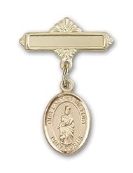 Gold Filled Baby Badge with Our Lady of Victory Charm and Polished Badge Pin