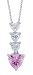 Platinum Plated Sterling Silver Pink and White Cubic Zirconia 3-Heart Pendant, 16+2\