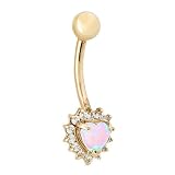 Opal Heart with Cubic Zirconia Opal Heart with Cubic Zirconia Outline 14K Yellow Gold Belly Button Ring