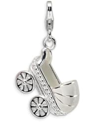 Amore LaVita (tm) Sterling Silver 3-D Enameled Baby Carriage w/Lobster Clasp Charm for Charm Bracelet