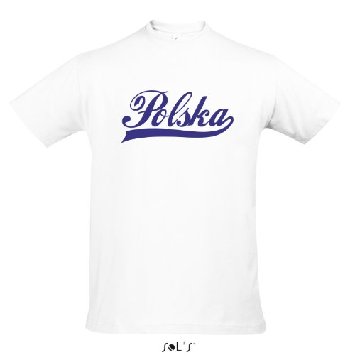 T-Shirt Polen Oldschool Polska LÄNDERSHIRT EM / WM FAN Trikot S-XXL , White – blau , M