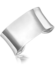 Sterling Silver Rhodium Plated Thick Open Cuff with a Concave Motif