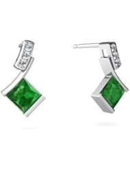 Genuine Emerald 14kt White Gold Dangle Drop Earrings