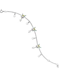 0.925 Sterling Silver Tinkerbell with Enamel & Freshwater Cultured Pearl Disney Charm Bracelet