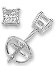 14k White Gold Princess Square Cut Diamond Stud Earrings .50 Carats