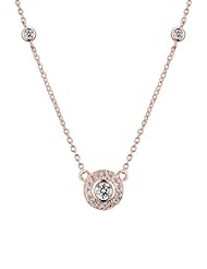 C.Z. Sterling Silver Rose Plated Round Classic Bezzel Necklace