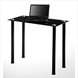 RTA Home and Office Tempered Glass and Metal Laptop and Utility Desk in Black