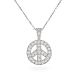 Eve's Addiction Sterling Silver Pave Cubic Zirconia Peace Sign Necklace