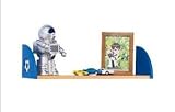 Set of 2 Blue Boys Football Detailed Wooden Style Home Single Hanging Wall Shelf