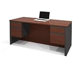 Modern Executive Double Pedestal Computer Desk in Bordeaux & Graphite
