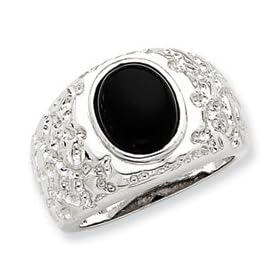 Sterling Silver Mens Onyx Ring - Size 10