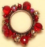 Bead Red Napkin Rings Set / 6
