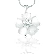 White Cats' Eye Petal-Shaped Stone Flower with CZ Center