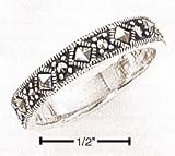 Sterling Silver 4mm Diamond Shape Marcasite Ring (Smooth Palm Side) - Size 6.0