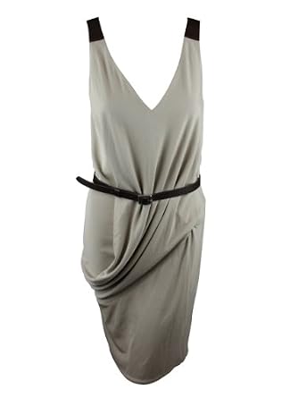 Discount Fashion Online : KaufmanFranco Womens Drape Leather Belted Sleeveless Dress Online