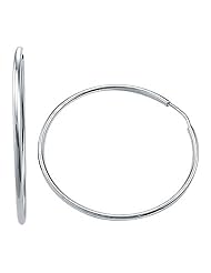 14k White Gold Large Plain Classic Hoop Earrings 2.5"