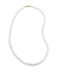 MMA Silver - 24 inch 6-6.5mm Grade AA Cultured Akoya Pearl Necklace individually knotted with a 14K Yellow Gold Clasp