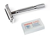 SF125-Shaving Factory Double Edge Safety Razor and 10 Merkur Platinum Double Edge Safety Razor Blades. Great Valentines Day Gift Set.
