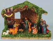 Wood Nativity Stable and Village Figurines - 3" Figurines - 10-Pieces - 7.5" Stable Length