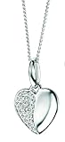 Element Sterling Silver, Ladies, P3023C, Plain and Pave CZ Heart Pendant on 41cm Diamond Cut Curb Chain