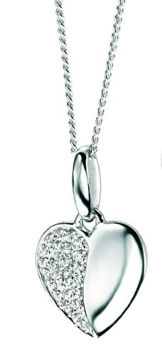 Element Sterling Silver, Ladies, P3023C, Plain and Pave CZ Heart Pendant on 41cm Diamond Cut Curb Chain