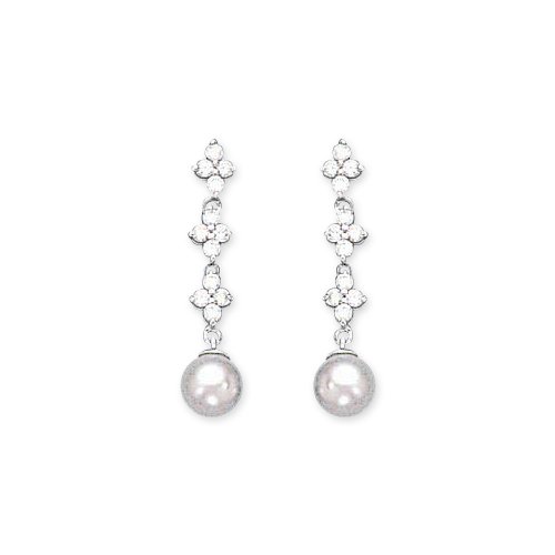Sterling Silver Cubic Zirconia Faux Pearl Drop Earrings