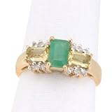  : 10KT DIAMOND EMERALD YELLOW BERYL RING