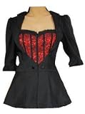 Gothic Victorian Lolita Sweetheart Black & Red Bustier Corset Top Blouse or Mock Jacket. Sizes 8-30