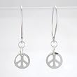 Round Peace Sign Dangle Hoop Earrings in Sterling Silver, #8366