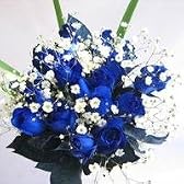 ブルーローズの花束　青いバラ10本＆カスミ草、グリーン付き　（生花）　お祝い・記念日・誕生日・フラワーギフト・バラ
