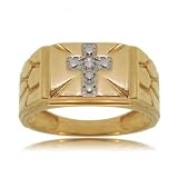Two Tone Gold Men's Cross Ring w Diamond