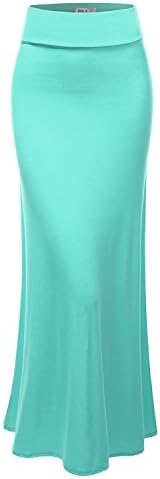 Doublju Women Trendy Solid Color Regular Fit Self-Banded Maxi Skirt BLUE,3XL